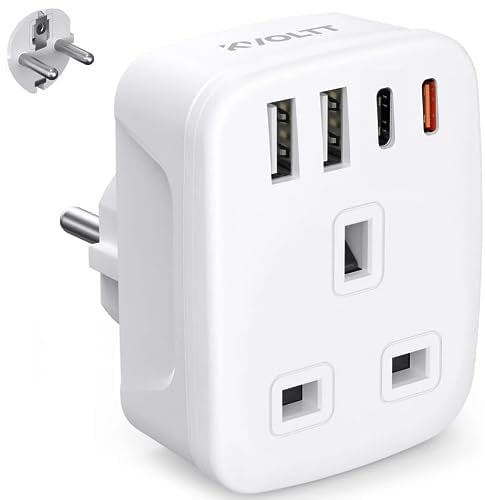 UK To European Plug Adapter with USB C PD20W - European Plug Adapter, Travel Plugs UK to EU Adapter plug UK to Europe, UK to EU plug adapter for Germany Spain France Turkey Greece etc (Type E/F)