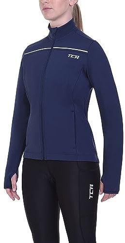TCA Veste de Course à Pied et de Cyclisme Thermique pour Femmes. Veste Coupe-Vent, Réfléchissante et Respirante avec poches zippées - Bleu Foncé, M