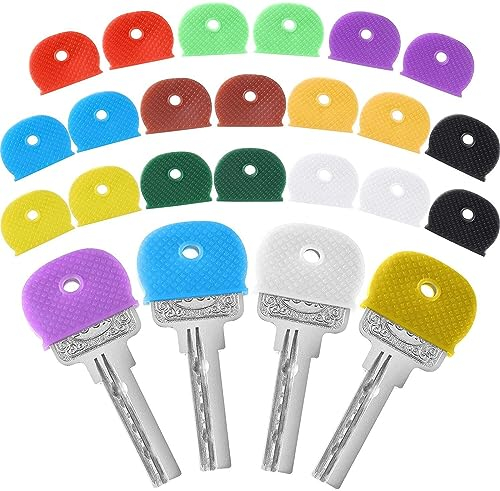 20 Stück Schlüsselkappen-Abdeckungen Tags Flexible Schlüsselhüllen Kunststoff-Schlüssel-Identifikationsringe zum einfachen Identifizieren von Schlüsseln, 10 Farben (halbrunde Schlüsselkappen)Schönes D