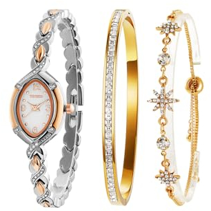 TIME100 Uhr Damen, hochwertige Kristall-Akzente, Armreif und Armbanduhr, Silber, modisch
