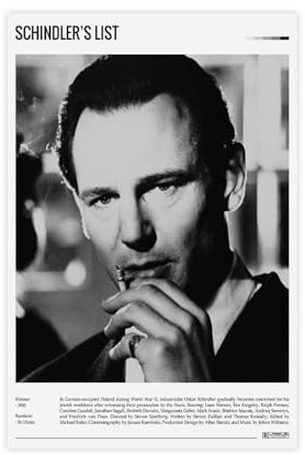 Schindler's List – Filmposter auf Leinwand, Poster, Wandkunst, Dekor, Bild, Gemälde für Wohnzimmer, Schlafzimmer, Dekoration, ungerahmt, 50 x 75 cm