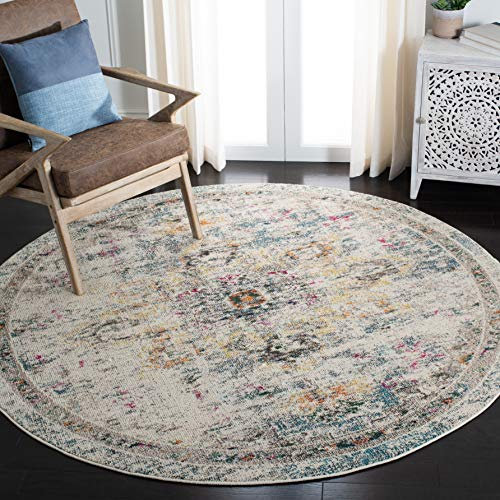 Safavieh Tapis de Sol Vieilli pour Salon, Salle à Manger, Chambre à Coucher - Madison Collection, Tapis à Poil Court, Gris et Or, 122 x 122 cm