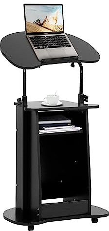 Nisorpa Mobile Lectern Podium Stand,Standing Lectern Height Adjustable Laptop Cart Wheel, Portable Pulpit Stand for Church,Sit-to-Stand Desk with Tilting Desktop for Classroom Home Office