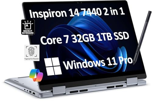 Dell Inspiron 14 7440 2-in-1 Business Laptop (14 FHD+ Touchscreen, Intel Core 7 150U(> i7-1355U), 32GB RAM, 1TB SSD) Backlit KB, FP Reader, FHD Webcam, IST Active Pen, Win 11 Pro w/AI Copilot, Blue