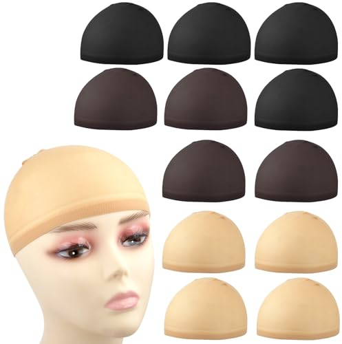 6 Stück Haarnetz Nylon Wig Cap Perücke Kappen, Perückenkappe Set Perückennetz Unterziehhaube Dehnbare Elastische Atmungsaktive (2 x Schwarz, 2 x Nude, 2 x Braun)