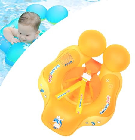 Salvagente Neonato Arancione 3-12 Mesi con Seggiolino di Sicurezza,Piscina Salvagente con Sfera di Equilibrio,Doppio Airbag,Regolabile Seggiolino Bambini Gonfiabile Galleggiante Ciambella Anello