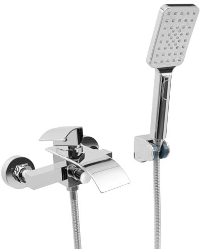 Grifo Monomando Bañera con Ducha de Mano y Manguera, Grifo para Bañera Cascada, Grifo Mezclador Griferia Baño, Ducha, Cascada, Salida de Agua para Hoteles, Centros de Baño, Piscinas, Casas