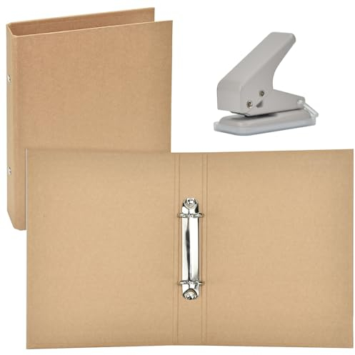 TANCUDER 2 Stück A5 Ringbuch, A5 Nachfüllbar Kraftpapier, Ringbuch Ordner mit 2 Ringe, 17.5 x 23.5 cm Ringordner, Kraftpapier-Binderschale mit Locher für Reisetagebücher, Geschäftsbücher, Büros