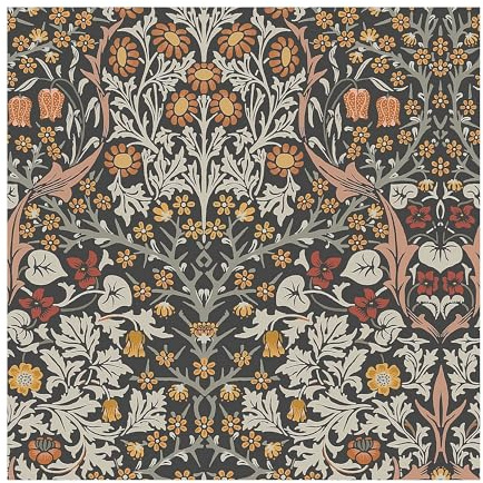 William Morris at Home Blackthorn Charcoal & Burnt Orange Wallpaper | Paste the Wall | Floral | Eco-Friendly