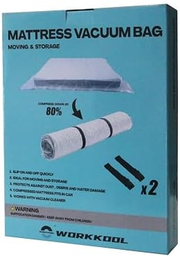 WORKKOOL Vakuumversiegelte Beutel für Lagerung von Matratzen, Vakuum-Matratzenbeutel für Umzug, Platzsparende Vakuumbeutel mit Staub- und Feuchtigkeitsbeständigem (für Matratze 80/90/100 * 200cm)…