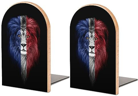 Serre-livres en bois avec motif de lion - Portrait d'un beau lion - Serre-livres antidérapants pour étagères - Support de livre à domicile - Base en métal lourd - Étagère décorative pour livres