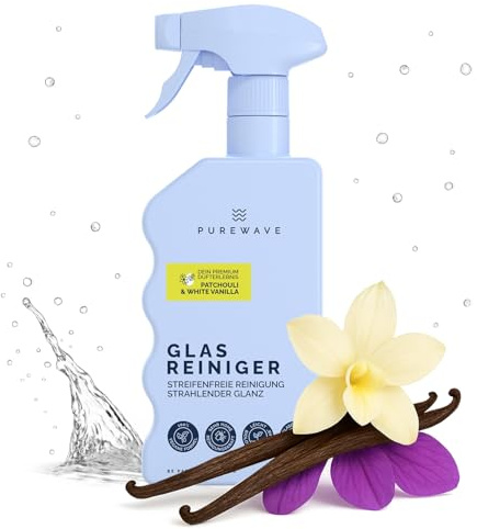 PUREWAVE Glasreiniger Patchouli White Vanilla – natürlicher Glasreiniger, streifenfreie Reinigung, vegan, angenehmer Duft, ideal für Fenster, Spiegel & Glasflächen, 500 ml