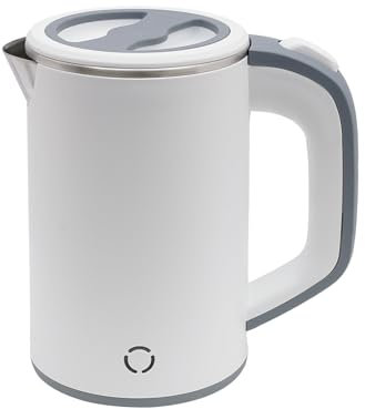 Wasserkocher Edelstahl 0.8L 600W Reisewasserkocher Klein 5 Minuten Schnelles Erhitzen Mini Wasserkocher für Tee Kaffee Babymilch (Weiß)