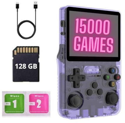 Consola de Videojuegos Retro Portátil R36S 2.0 - Más de 15000 Juegos Clásicos, 25+ Emuladores, MicroSD 128GB, Sistema Linux ArkOS 2.0, Pantalla IPS 3.5'' - Compatible con SVP y Consolas Retro NG