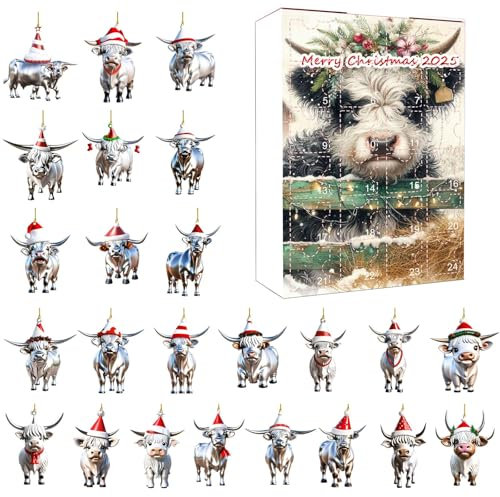 2024 Weihnachten Highland Cow Adventskalender, 2024 Adventskalender Kinder, Süße Hochlandkuh Adventskalender 2024, Spielzeug Adventskalender 2024, Weihnachten Urlaub Adventskalender