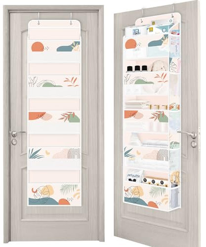 Clastyle Boho Over the Door Organizer Leaf Nursery Hanging Storage Organizer for Women Girls Clothes Diaper Toy Closet Door Hanging Shelf Storage for Bedroom Bathroom Pantry, Beige, 5-Tier