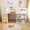BLUON HOME Kinderhochbett, multifunktionales Kinderbett, einzelnes Kinderbett, mit 2 Aufbewahrungsschrank und Leiter, ohne Matratze, 90 x 200 cm, Natur + Weiß