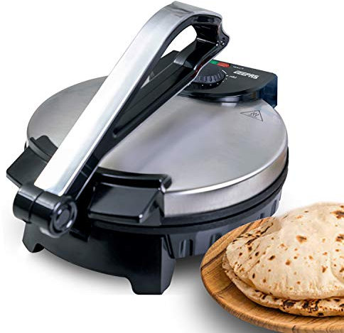 Geepas 1200W Mexican Style Tortilla Press - Roti/Chapati Maker - Ideal for Making Homemade Tortillas Tacos Flatbreads Chapati Roti - Non-Stick Coating, Lightweight & Compact Design - 2 Year Warranty