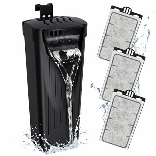 GOZILLA Turtle Tank Filter 74GPH, 3.5W Fish Tank Filters, Low Water Level Aquarium Filter for Small Tanks up to 30 Gallons Include 3 Replacement Cartridges（Black）
