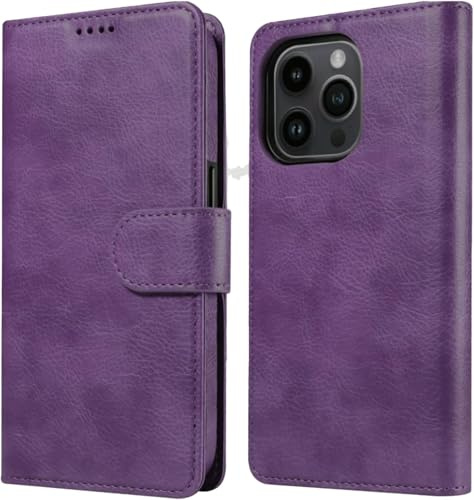 RadEnergy EMF Protection Anti Radiation i-Phone Leather Flip Folio Case for i-Phone, Genuine Leather Wallet Case/Cover with Card Holder & Stand Function (Purple, iPhone 12 / iPhone 12 Pro)