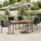 Myheimly Gartentisch mit Holzplatte, Garten Esstisch, Terrassentisch Stahlrahmen, Gartenmöbel Tisch, Grau Poly Rattan & Massivholz Akazie