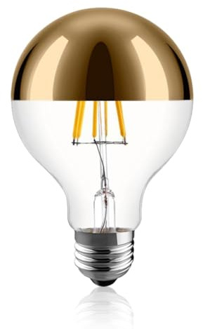 Amdenkyu LED Lampe Filament, E27 LED lampe Ersatz 50W Warmweiss 2700K Leuchtmittel Kopfspiegel Silber 80mm