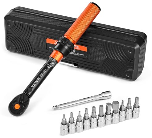 VEVOR Click Torque Wrench Set, 1/4 Inch Drive, 20-200lbf-in /2.3-22.6N.m, Dual-Direction and Dual Range Scales, 72-Tooth, ±3% High Precision, with Bit Sockets, Extension Bar, for Bicycle Repair