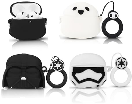 (4 Packung) Silikon Hülle für AirPods 4 Ohrhörer(2024), XMBYGY Cartoon Aufladung Stoßfeste Schützende Kopfhörer Abdeckung mit Schlüsselbund für AirPods 4th Erzeugung (GBK+GWT+SBK+SWT)