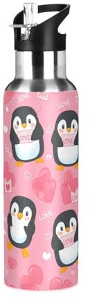 Sevdomey Bouteille d'eau en acier inoxydable avec couvercle à paille - Motif pingouins mignons - 591 ml - Pour sport, cyclisme, randonnée, gym, école, maison