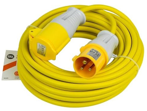 SLx 14m 110V Extension Lead 16A 2.5mm Heavy Duty Cable Reel IP44 Rated Water & Dust Resistant Durable Outdoor Power Cable for Site Garage & Construction Use Yellow