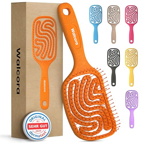Walcora Haarbürste ohne Ziepen – Entwirrbürste & Detangler Bürste gegen Knoten – für Damen, Herren & Kinder – Locken, nasse, feine, dicke & lange Haare – Hair Brush – Orange