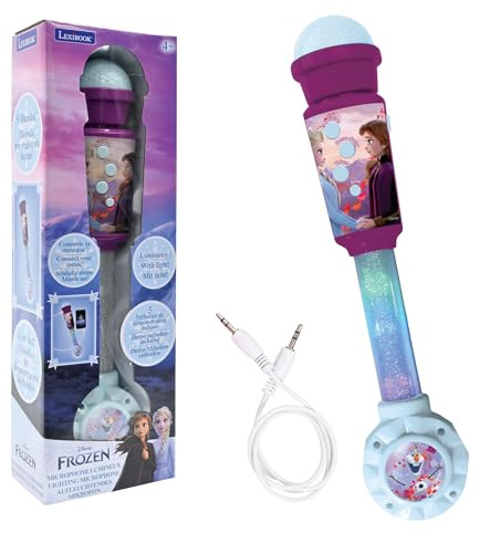 LEXIBOOK, Frozen, Lighting Microphone for children, musical toy game, built-in speaker, light effects, Aux-in cable plug, purple/blue, MIC90FZLXB