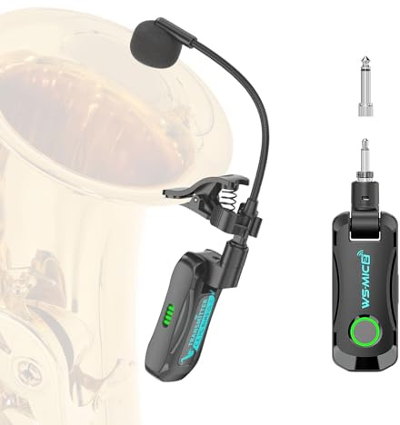 ballity 2.4G Wireless Saxophone Microphone, Clip on Music Instruments Microphone, 30m Range Transmission, Rechargeable Instruments Microphones Receiver and Transmitter for Saxophone Trumpet and more