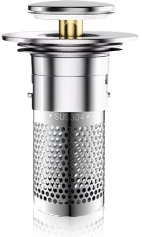 Stainless Steel Bath Plug, Universal Pop-Up Sink Plug Replacement with Mesh Filter, 304 Copper Core Bathroom Sink Plugs for Drains, Easy Install & Anti-Clog Drain Strainer