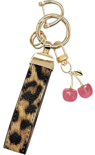 Vesavifaka Porte-clés en cuir avec pendentif cerise, Porte-clés auto femmes, Charms de sac à main, Porte-clés avec anneaux, Idée cadeau