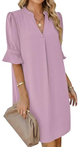 AUSELILY Vestito Donna Elegante Estivo Scollo a V con Volant e Tasche