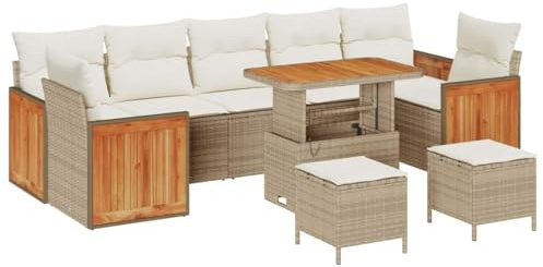 HETFTJN 13-Teiliges Outdoor Loungesofa Beige Creme 283 x 161 x 85 cm Poly-Rattan wetterfest modular für Garten Terrasse Balkon