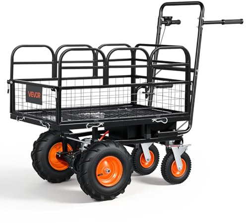 VEVOR Carrello Elettrico da Giardino, Carriola a Batteria da 36 V 432 Wh, 500 W con Freno, in Acciaio Resistente Portata 300 kg, con Pianale di Carico Modulare Multiuso, per Trasporto Attrezzi Legna