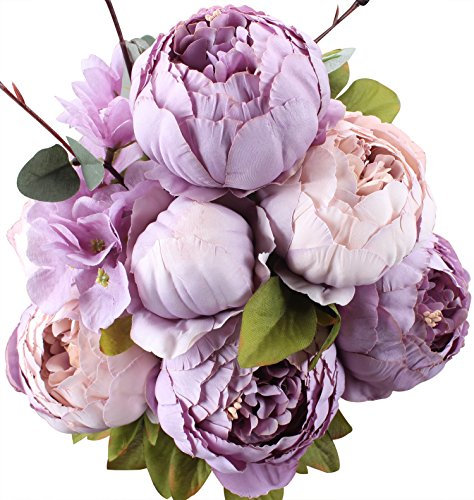 Duovlo Künstliche Pfingstrosen, Seidenblumen, Vintage-Design, für Hochzeit, Heimdekoration, 1 Stück (New Purple)