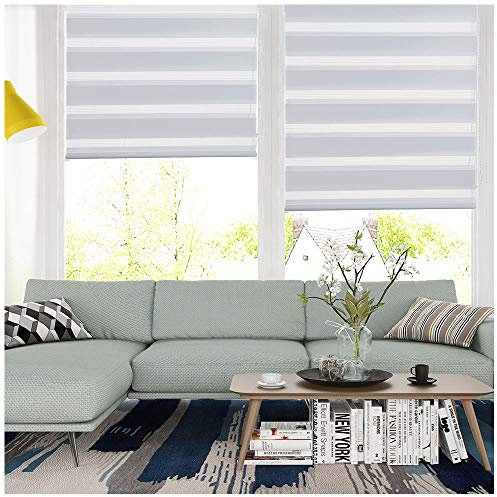 SMONTER Easy Fix Zebra Roller Blind,Day and Night Blinds Curtains with Install Accessories (95CMx150CM, WHITE)