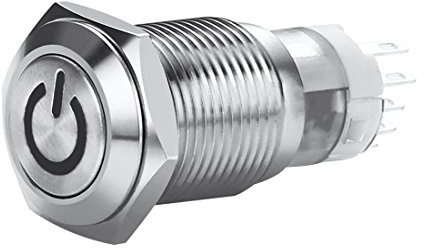 Larcele 5 pezzi Impermeabile Momentaneo DIY Pulsante Metallo Spingere Mini Pulsante con Indicatore Luminoso JSANKG-03 (Lume Blu,16mm)