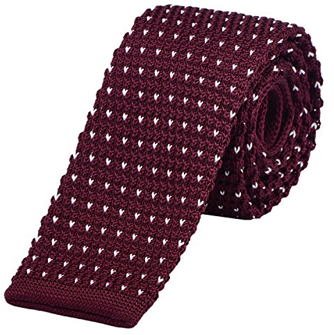 DonDon schmale Strickkrawatte 5 cm - dunkelrot mit weißen Punkten