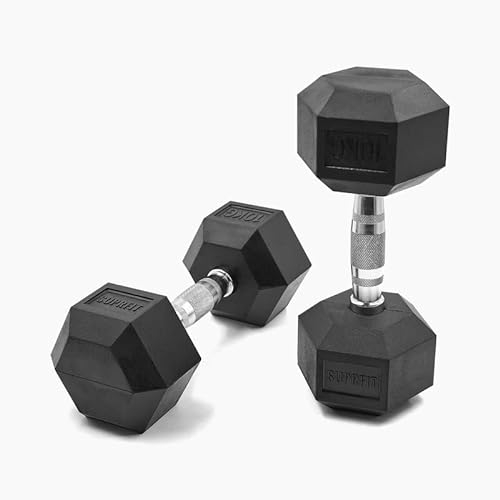 SUPRFIT - Hexagon Kurzhanteln paarweise mit gummiertem Eisenkern - Fitness Gewichte Hanteln 2 x 10 kg mit rutschfestem Chromgriff - Premium Kurzhantel Set für Calisthenics, Krafttraining & Crossfit