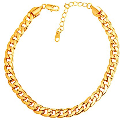 U7 Damen Fußkette Armband 7mm breit Panzerkette Fußkettchen 18k vergoldet 22+5cm Knöchel Armband Sommer Fußbändchen Mode Strand