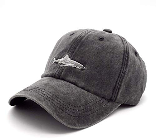 Himozoo Baseballkappe für Damen und Herren, 100 % Baumwolle, gewaschene Haifisch-Stickerei, verstellbar, lässiger Trucker-Mütze, grau, M/Einheitsgröße