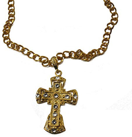 PARTY DISCOUNT Kette Kreuz, gold mit Steinchen