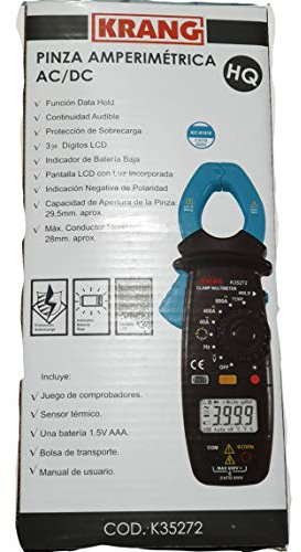 Krang K35272 Pinza Amperimétrica AC/DC Pantalla LCD 600V