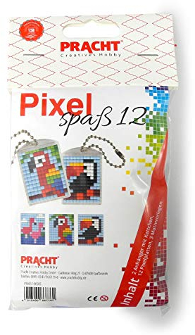 Pixel P90051-00505 Spaß Bastelset 12, zur Gestaltung von 2 Schlüsselanhängern für Kinder, kinderleichtes Stecksystem, ohne Bügeln und Kleben, Steinchen aus Biokunststoff