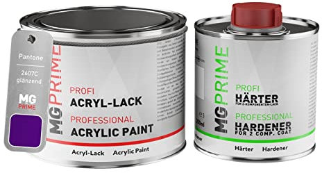 MG PRIME Pantone 2607C Purple/Violet Peinture acrylique brillante Pot de 0,75 litre / 750 ml, y compris le durcisseur