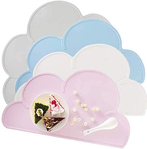 LKCELL Tischset Kinder Platzset Abwaschbare Silikonmatten 4 Stück Tischset platzdeckchen Wolke Form Abwaschbar rutschfeste Silikon Tragbar Wasserdichtes Kinder Platzset Teller Set